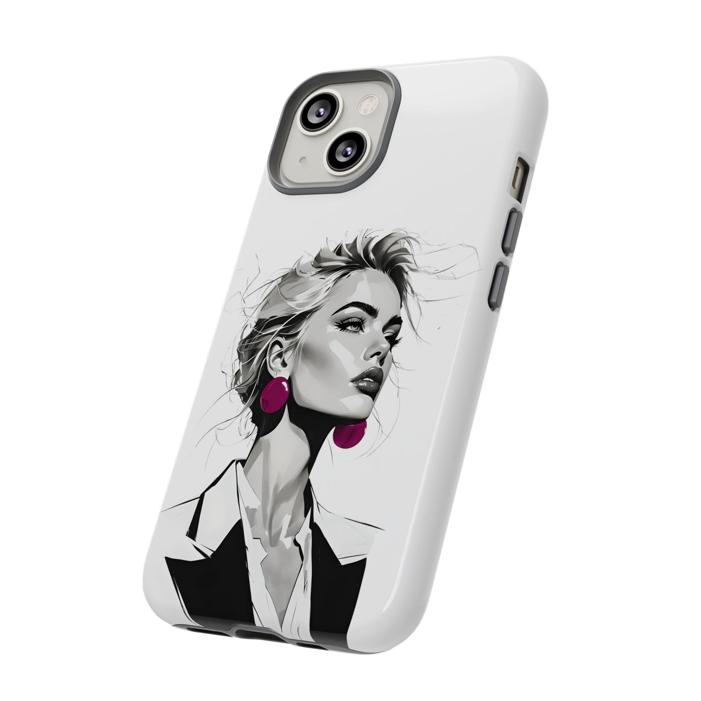Phone Case — Chic Portrait with Pink Earrings (Stylish Protective Tough Case)