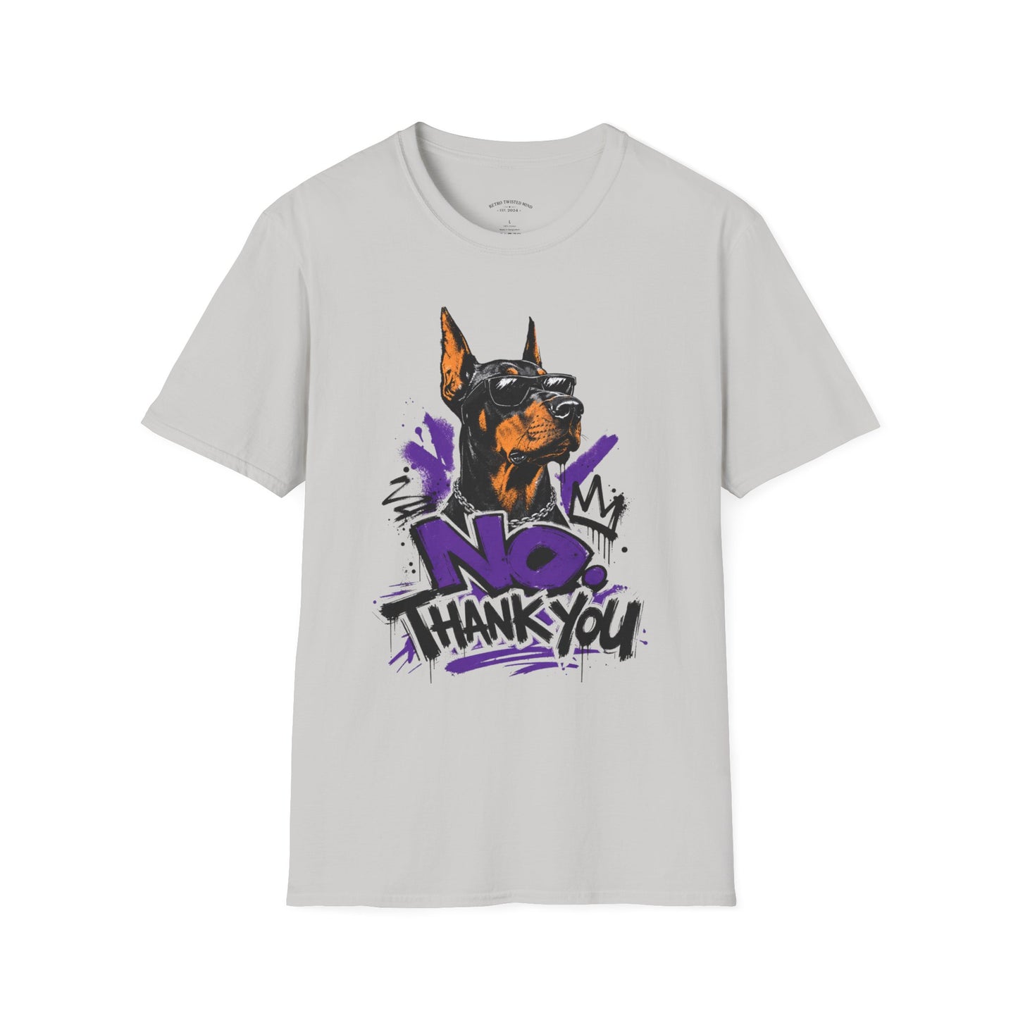 Doberman Graphic Tee — 'No, Thank You' Street Art T-Shirt
