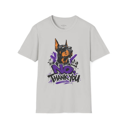 Doberman Graphic Tee — 'No, Thank You' Street Art T-Shirt