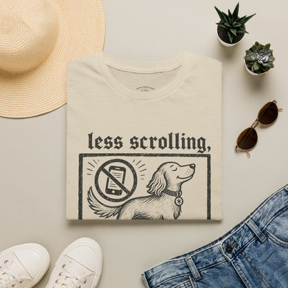 T-Shirt — "Less Scrolling, More Strolling" Dog Graphic Tee