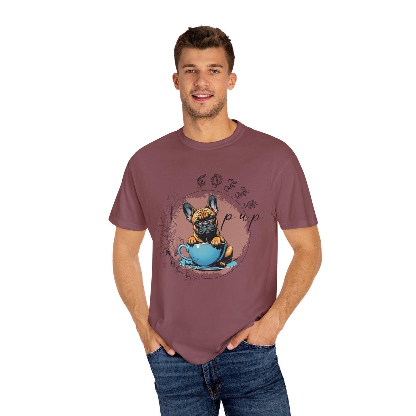 Cute French Bulldog Coffee T-Shirt - Unisex Garment-Dyed Tee