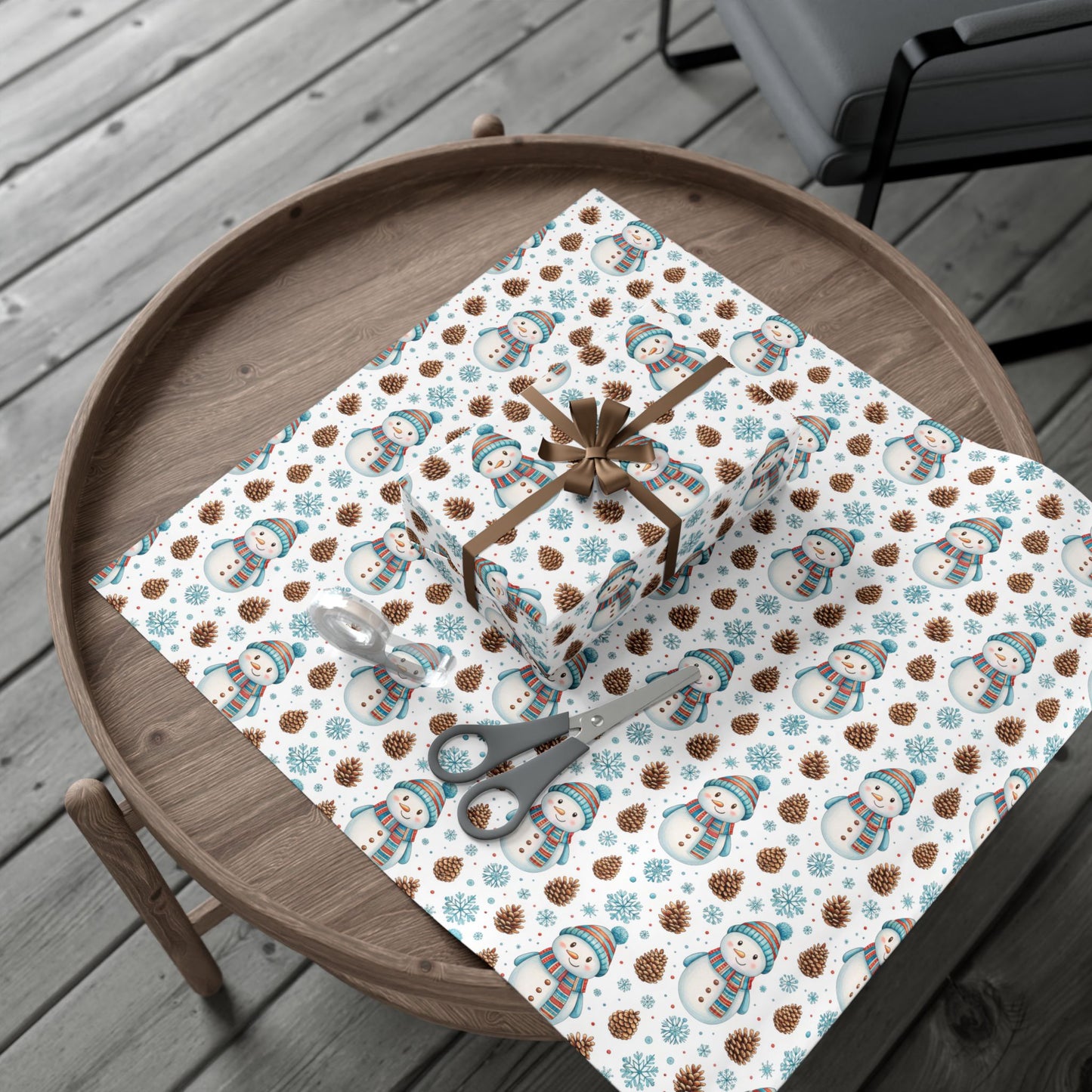 Snowman Holiday Wrapping Paper — Cute Snowman, Pinecone & Snowflake Gift Wrap