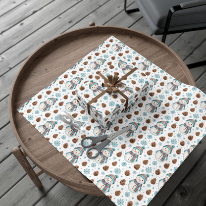 Snowman Holiday Wrapping Paper — Cute Snowman, Pinecone & Snowflake Gift Wrap