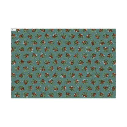 Pinecone & Evergreen Gift Wrap Paper — Holiday Floral Wrapping Sheets