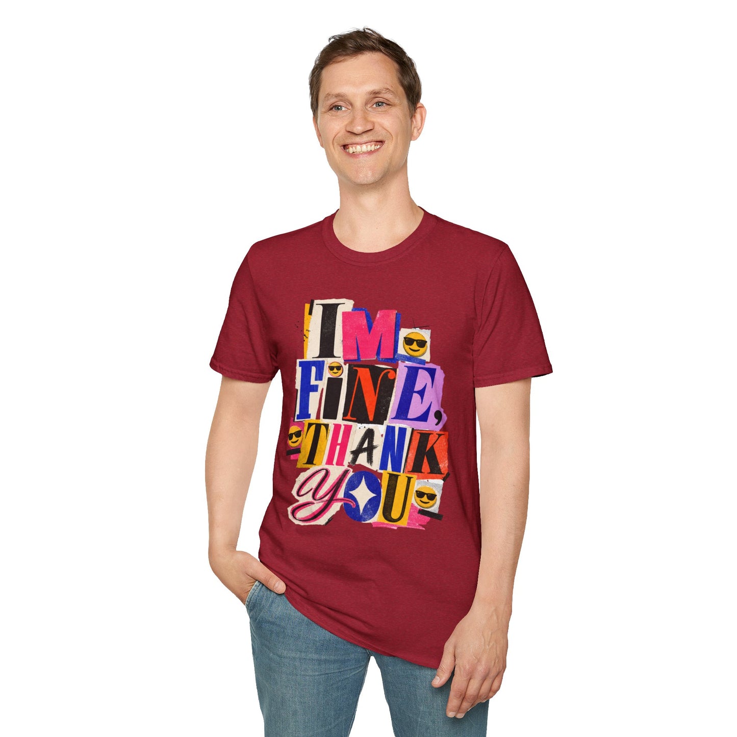 T-Shirt — "I'M FINE, THANK YOU" Retro Collage Graphic Tee