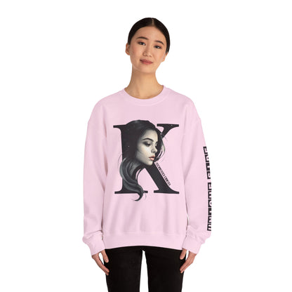 Letter K, Stylish Artistic Sweatshirt, Trendy Crewneck, Graphic Sweater, Cozy Unisex Top, Unique Gift for Art Lovers, Everyday Comfort