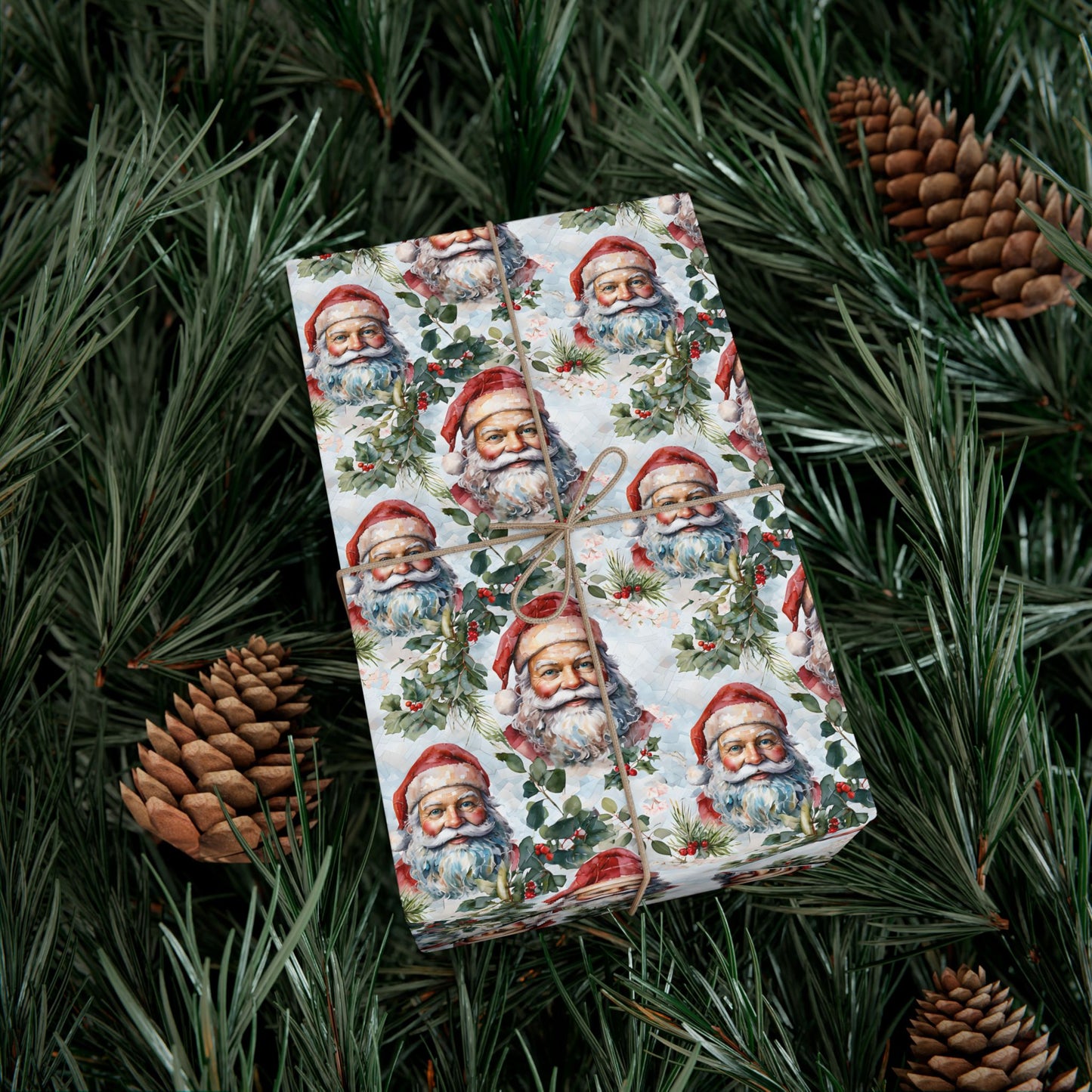 Santa Claus Pattern Gift Wrap Paper — Vintage Christmas Wrapping Sheets