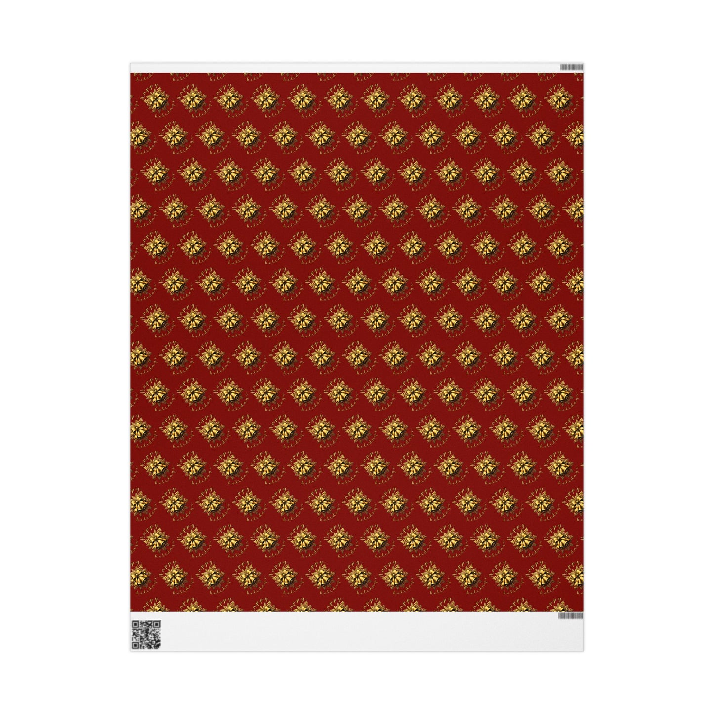 Wrapping Paper Roll — Red & Gold Leaf Pattern Holiday Gift Wrap