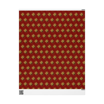 Wrapping Paper Roll — Red & Gold Leaf Pattern Holiday Gift Wrap