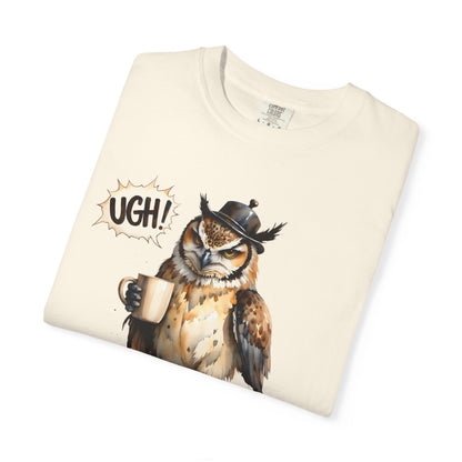 Coffee-Loving Owl T-Shirt — "I make coffee disappear, what's your superpower?"