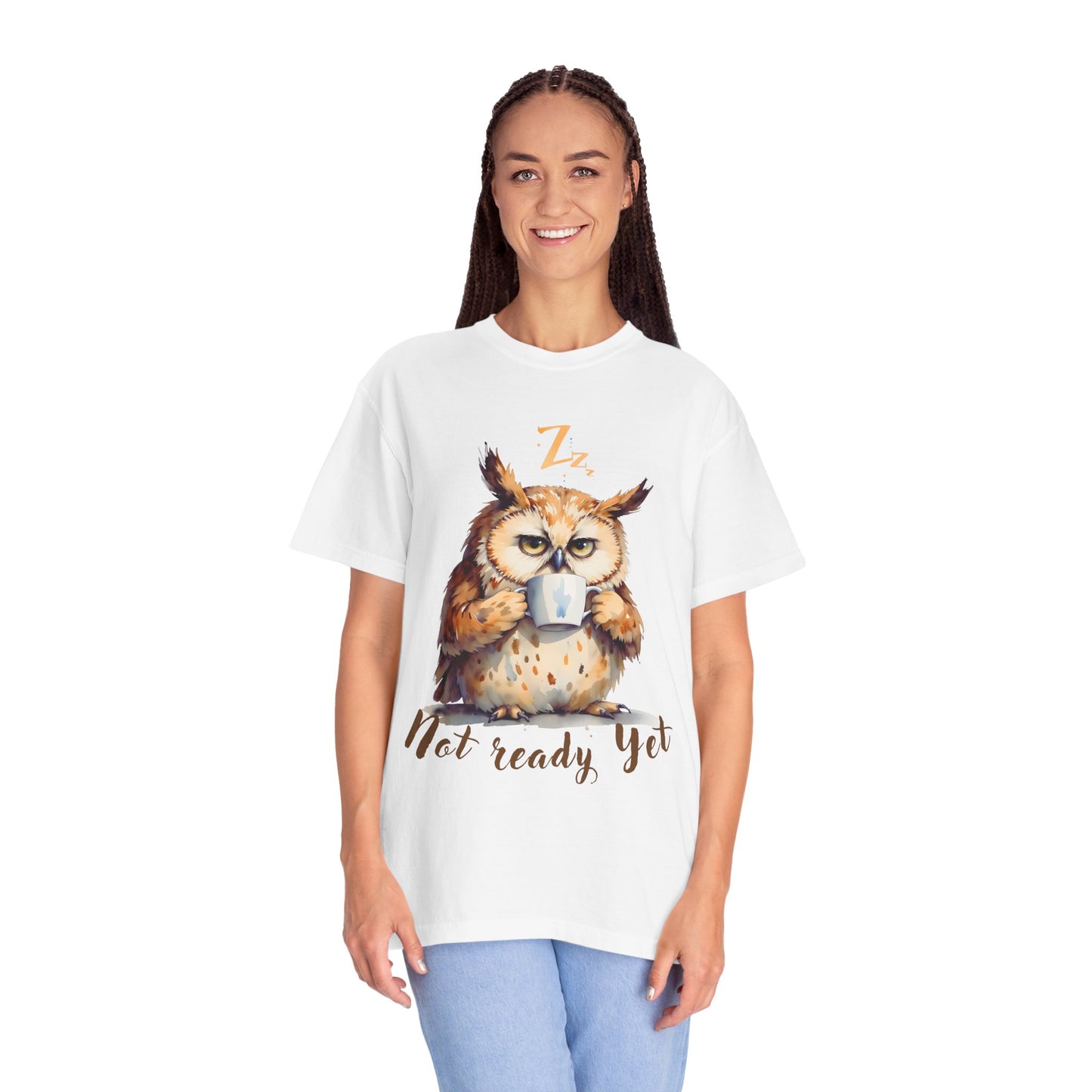 Not Ready Yet Owl T-Shirt — Cute Coffee Morning Graphic Tee