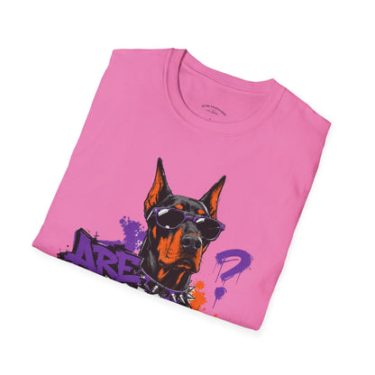 Doberman Graffiti T-Shirt — "You Sure?" Street Art Dog Tee