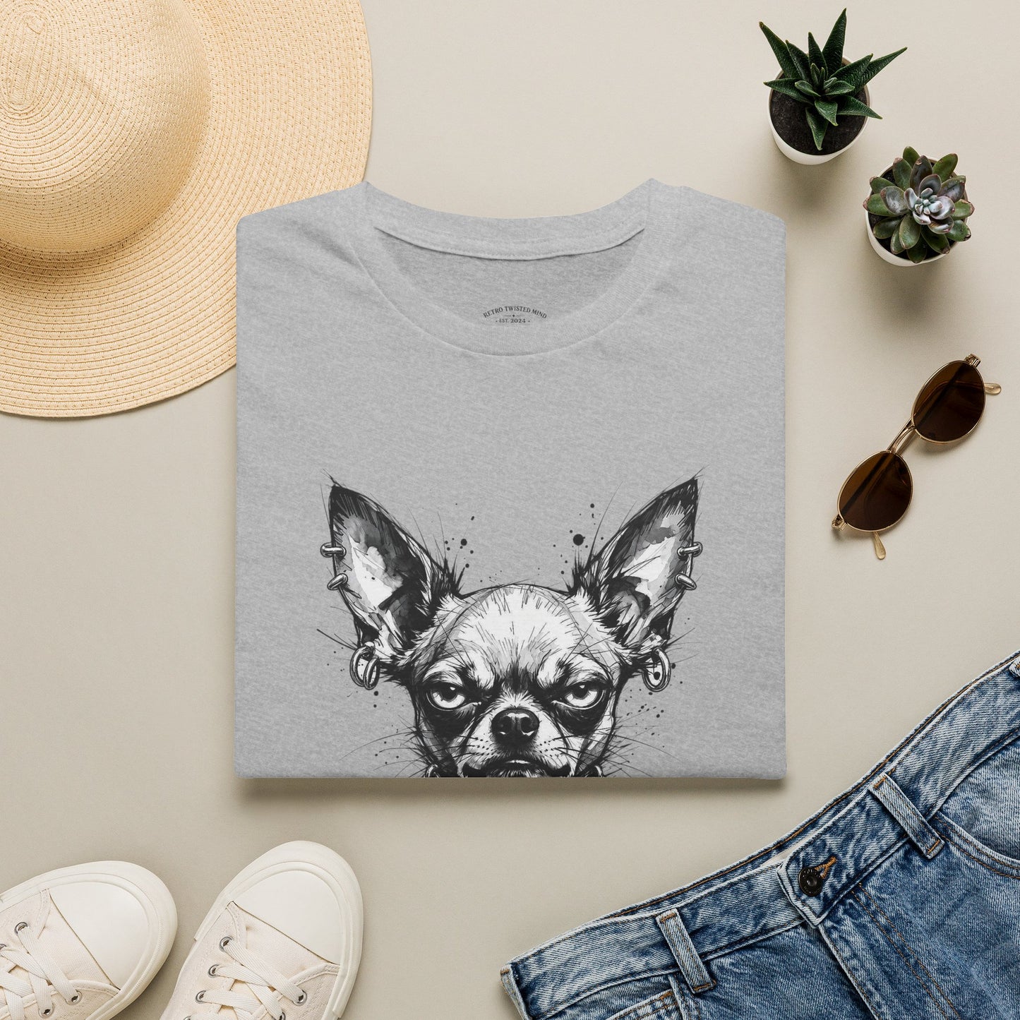 Chihuahua Portrait T‑Shirt — Expressive Black & White Dog Art Tee
