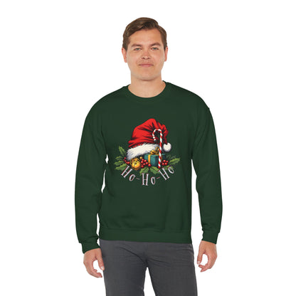 Christmas Sweatshirt - 'Ho-Ho-Ho' Santa Hat & Holly Holiday Crewneck