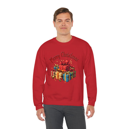 Christmas Crewneck Sweatshirt — "Merry Christmas" with Festive Gift Pile
