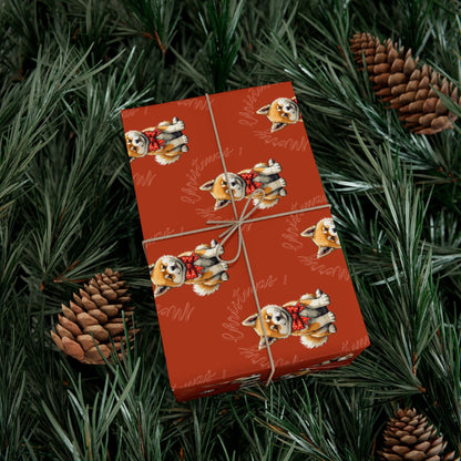 Christmas Corgi Gift Wrap Paper — Red Holiday Wrapping Paper with Cute Corgi Dogs