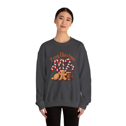 Christmas Candy Canes Crewneck Sweatshirt — "Merry Christmas" Gingerbread Holiday Sweater