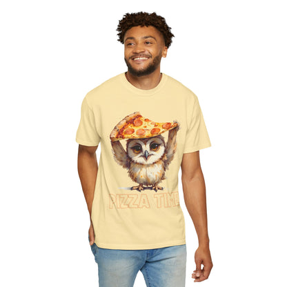 Pizza Time Owl T-Shirt — Cute Owl Holding Pizza Slice Graphic Tee
