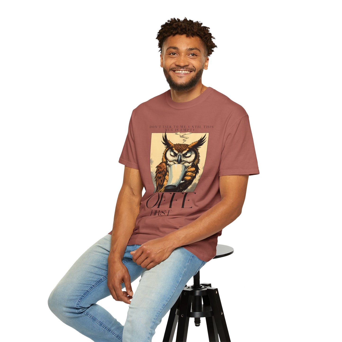 Coffee First Owl T-Shirt — Vintage Coffee Lover Graphic Tee