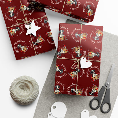 Christmas Dog Pattern Gift Wrap Paper — Festive Red Wrapping Sheets