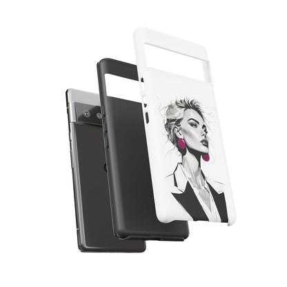 Phone Case — Chic Portrait with Pink Earrings (Stylish Protective Tough Case)