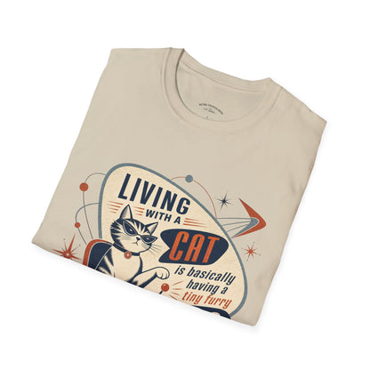 Cat T-Shirt — "Living with a Cat is Basically Having a Furry CEO" Retro Graphic