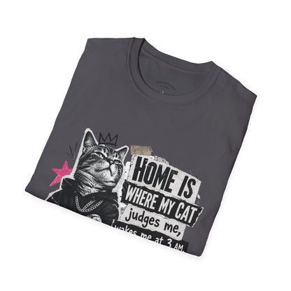 Cat T-Shirt — "Home Is Where My Cat Judges Me" Funny Graphic Tee