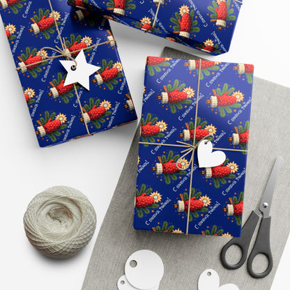 Christmas Cornucopia Gift Wrap Paper – Festive Blue Holiday Wrapping