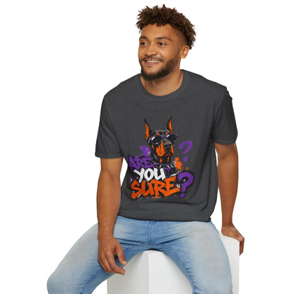 Doberman Graffiti T-Shirt — "You Sure?" Street Art Dog Tee