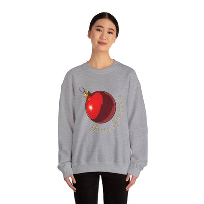 Christmas Ornament Crewneck Sweatshirt — Red Bauble "Merry Christmas" Holiday Sweater