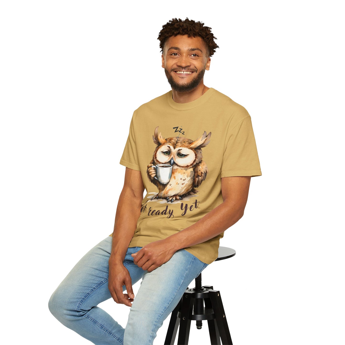 Not Ready Yet Owl T-Shirt — Cute Sleepy Owl Coffee Tee