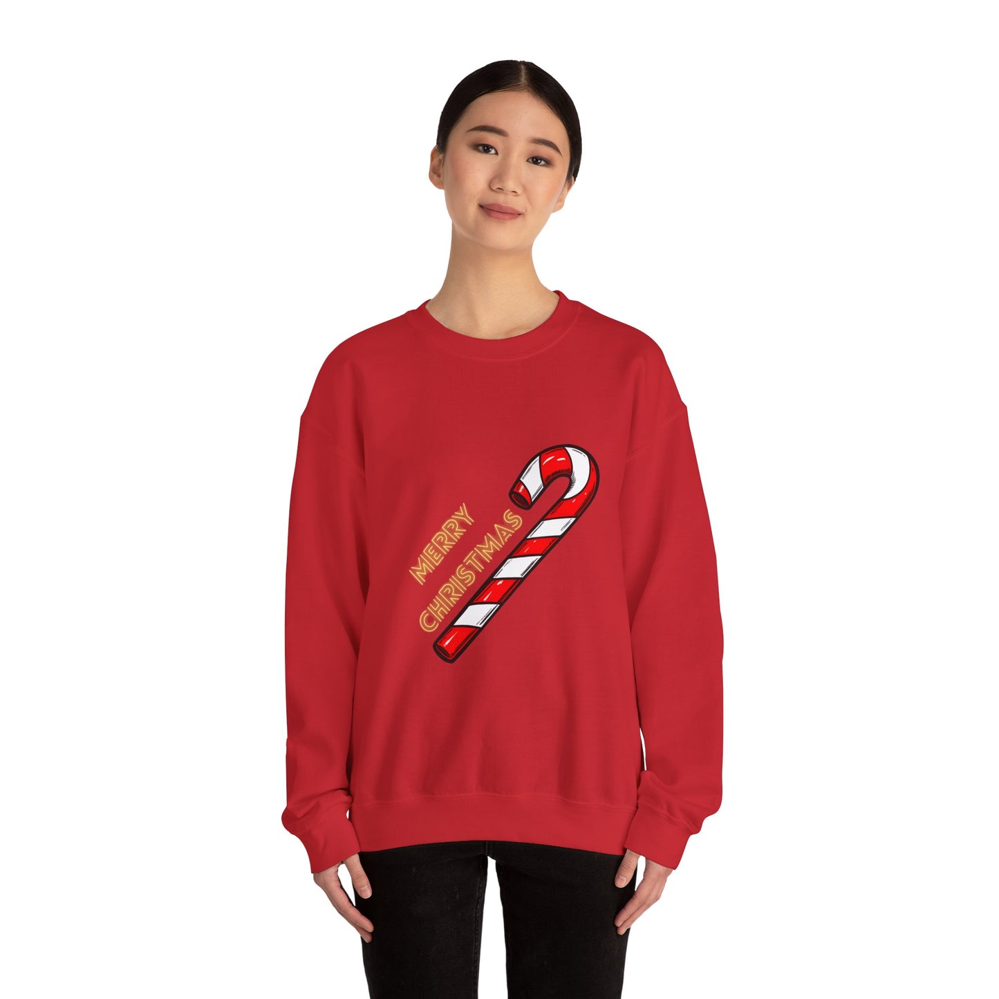 Christmas Candy Cane Crewneck Sweatshirt — "Merry Christmas" Holiday Sweater