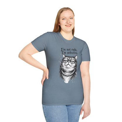 Cat Graphic T‑Shirt — "I'm Not Rude, I'm Selective" Funny Cat Tee
