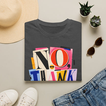 No, Thank You Graphic Tee — Colorful Bold Lettering T‑Shirt