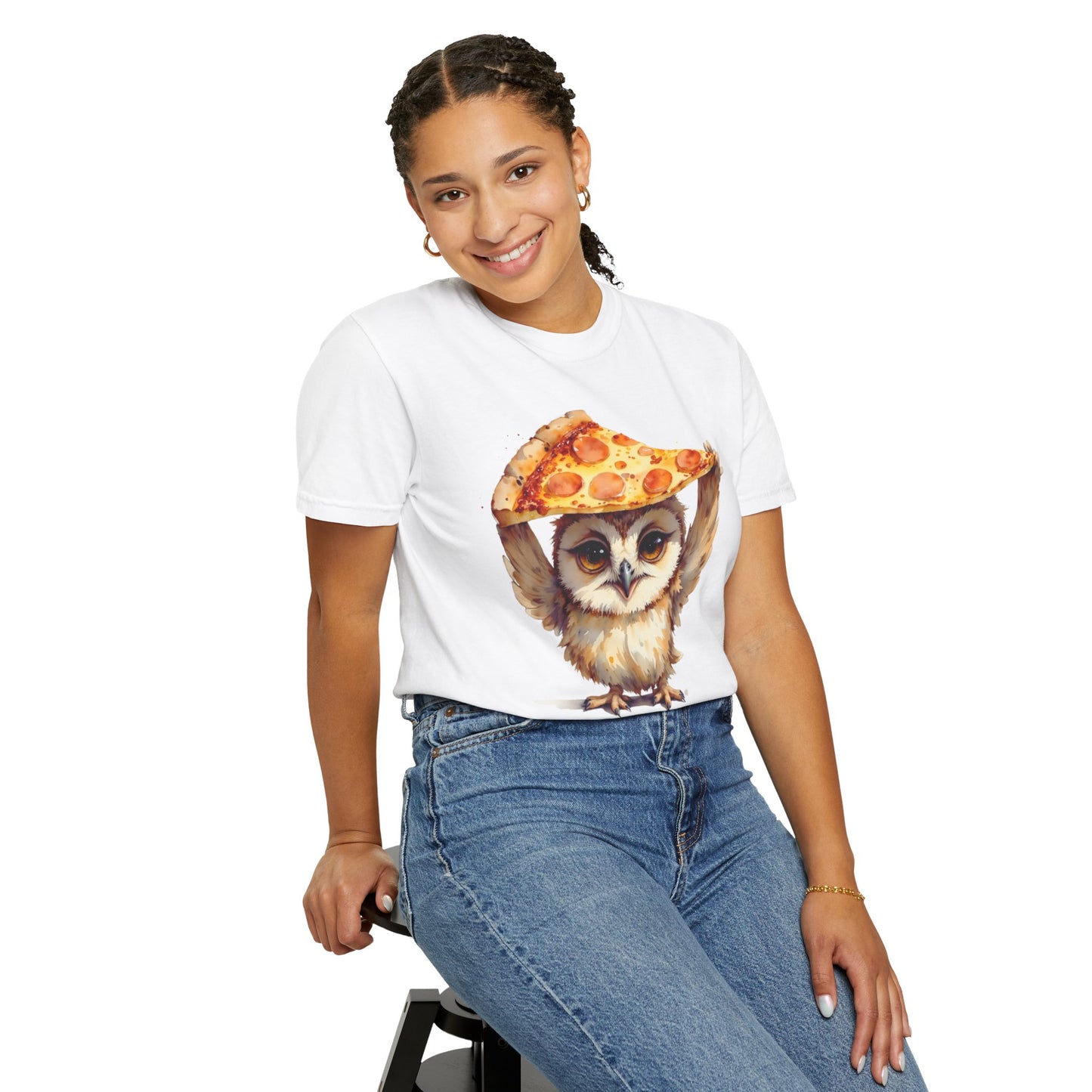 Pizza Time Owl T-Shirt — Cute Owl Holding Pizza Slice Graphic Tee
