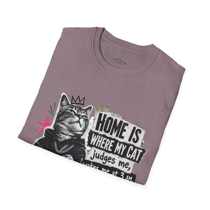 Cat T-Shirt — "Home Is Where My Cat Judges Me" Funny Graphic Tee