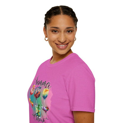 Summer Colors Cocktail T-Shirt, Unisex Tee, Fun Summer Wear, Gift for Cocktails Lovers, Beach Party Shirt, Vacation Top
