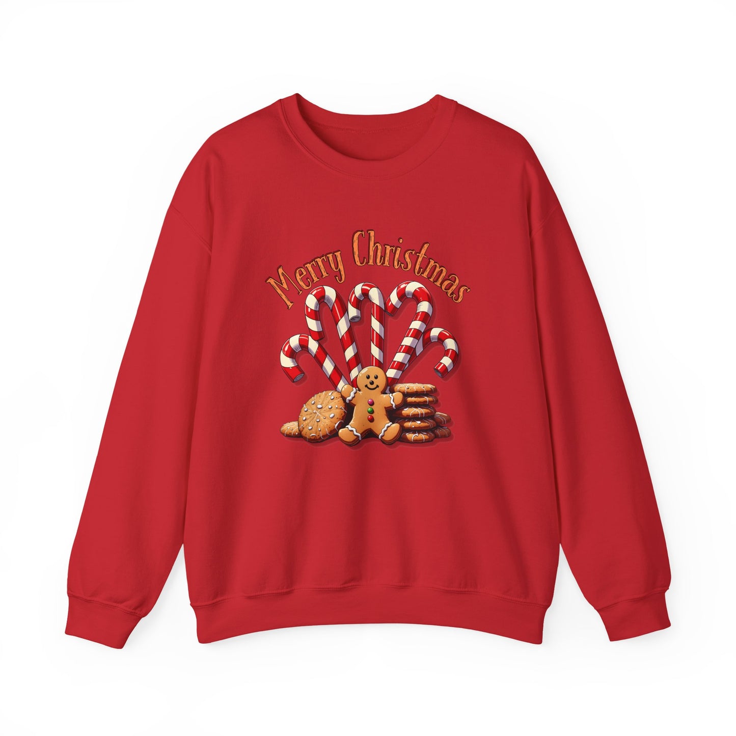 Christmas Candy Canes Crewneck Sweatshirt — "Merry Christmas" Gingerbread Holiday Sweater