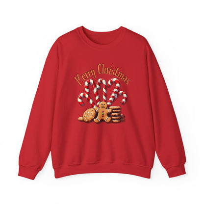 Christmas Candy Canes Crewneck Sweatshirt — "Merry Christmas" Gingerbread Holiday Sweater