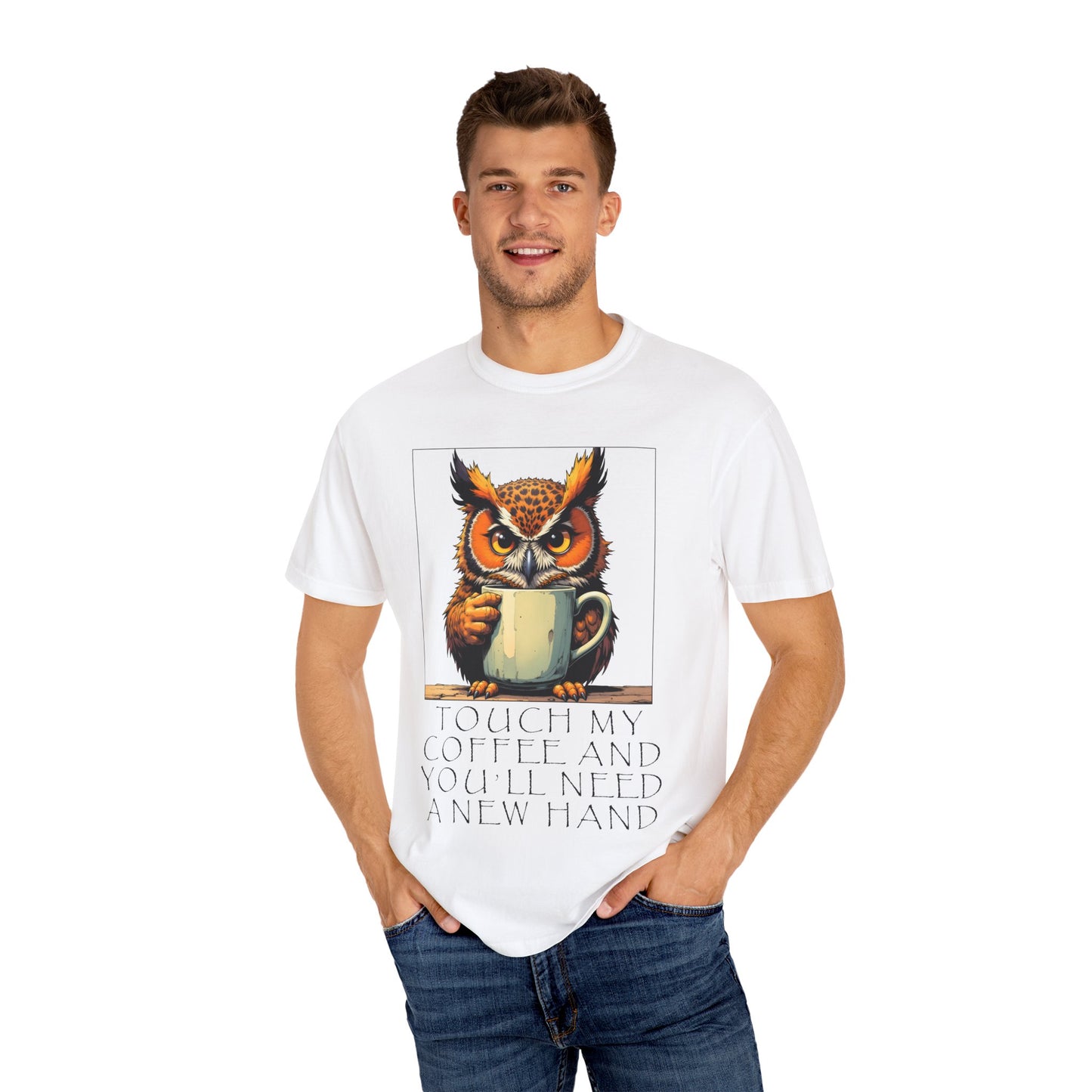 Coffee Owl T‑Shirt - "Touch My Coffee and You'll Need a New Hand" Graphic Tee
