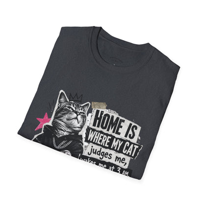 Cat T-Shirt — "Home Is Where My Cat Judges Me" Funny Graphic Tee