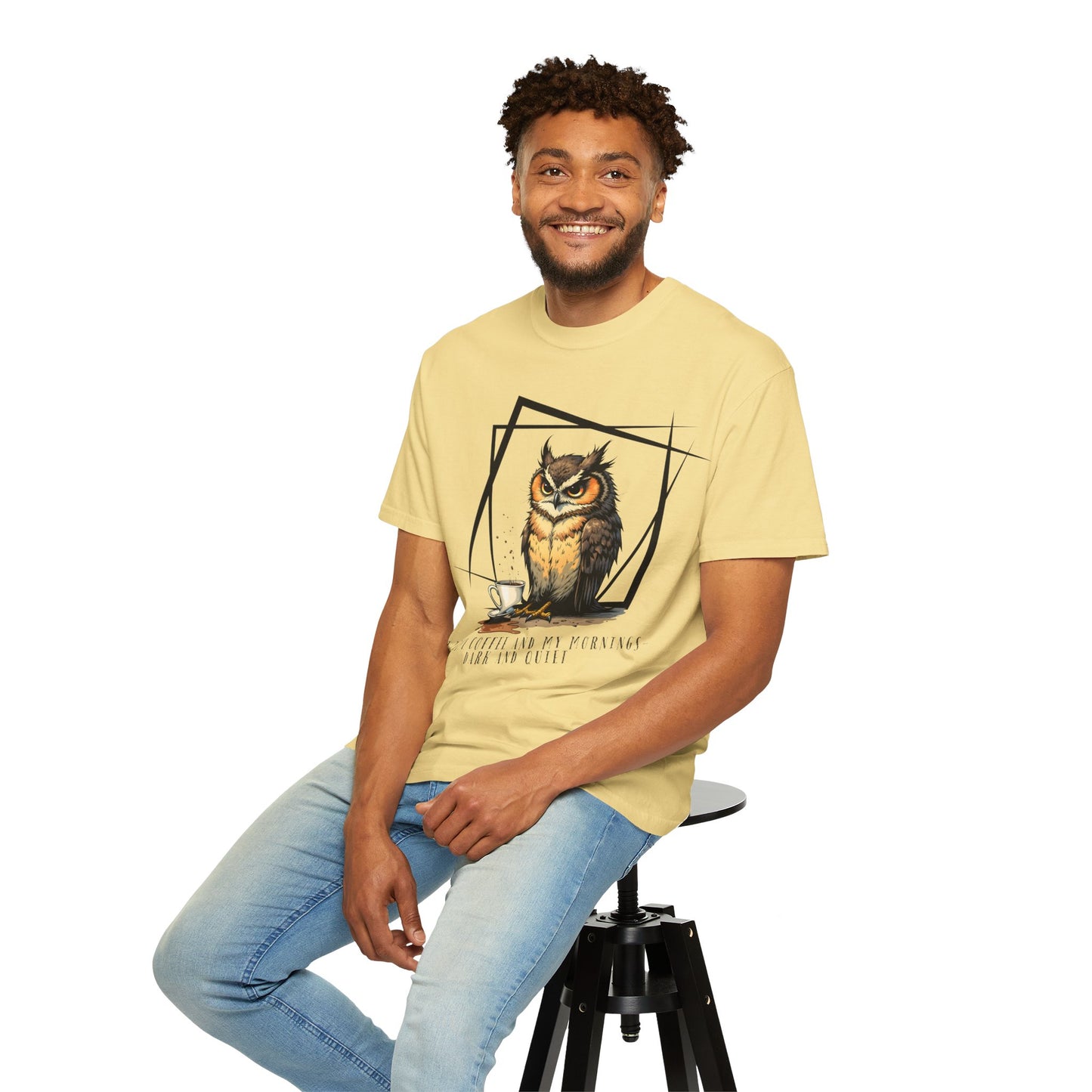 Owl & Coffee Graphic T-Shirt — 'A Day to Coffee and Contemplate'
