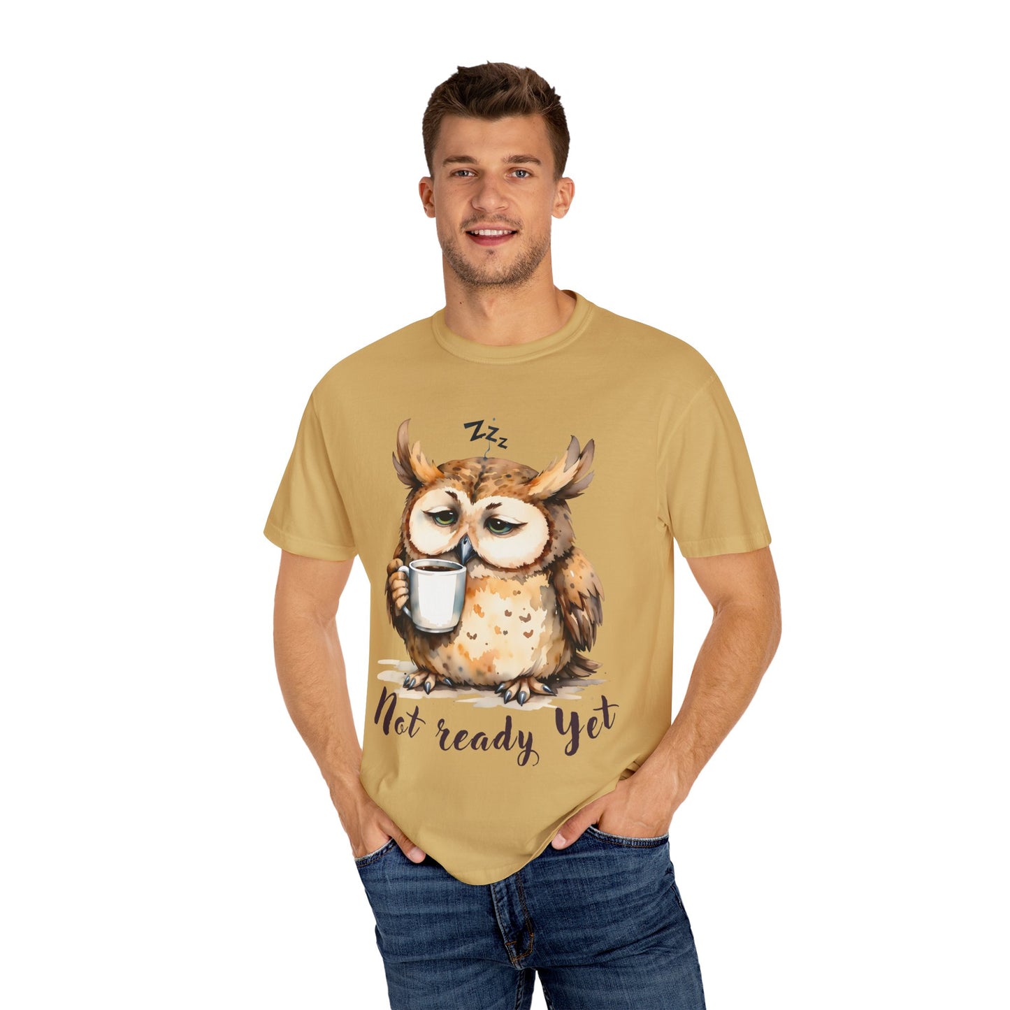 Not Ready Yet Owl T-Shirt — Cute Sleepy Owl Coffee Tee