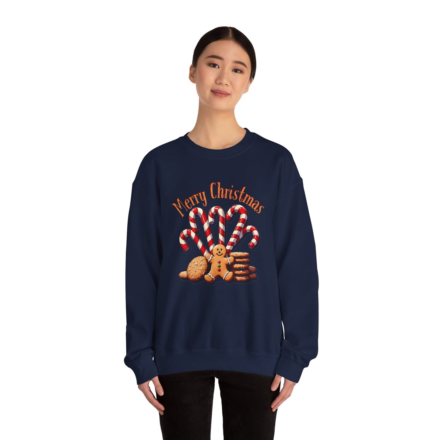 Christmas Candy Canes Crewneck Sweatshirt — "Merry Christmas" Gingerbread Holiday Sweater