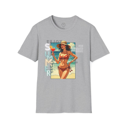 Enjoy Summer Vintage T-Shirt - Unisex Softstyle Tee for Beach Lovers