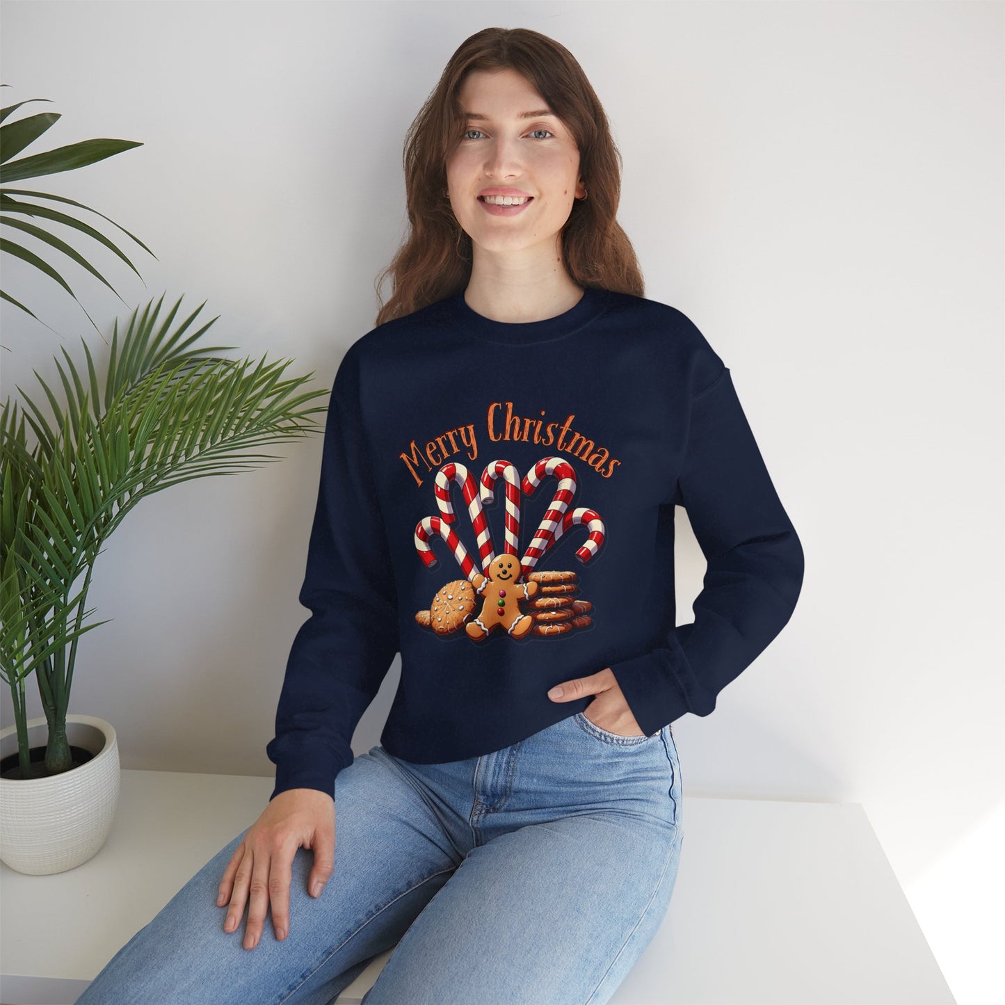 Christmas Candy Canes Crewneck Sweatshirt — "Merry Christmas" Gingerbread Holiday Sweater