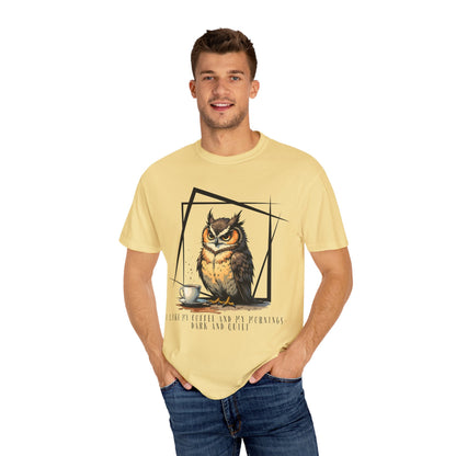 Owl & Coffee Graphic T-Shirt — 'A Day to Coffee and Contemplate'