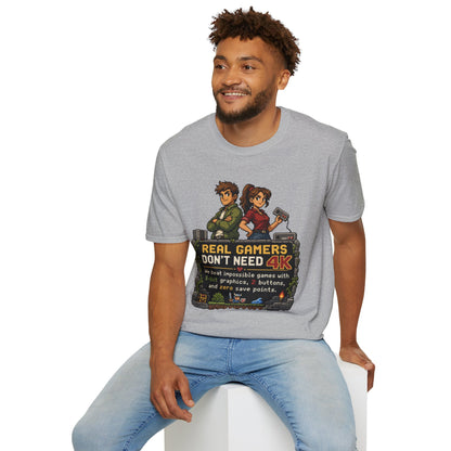 T-Shirt — Retro Pixel 'Real Gamers Don't Need 4K' Graphic Tee