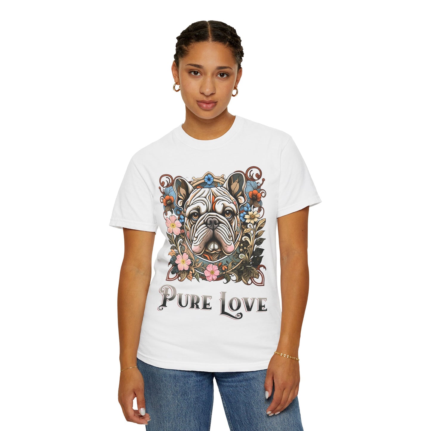 Pure Love French Bulldog T-Shirt | Garment-Dyed Unisex Tee for Dog Lovers