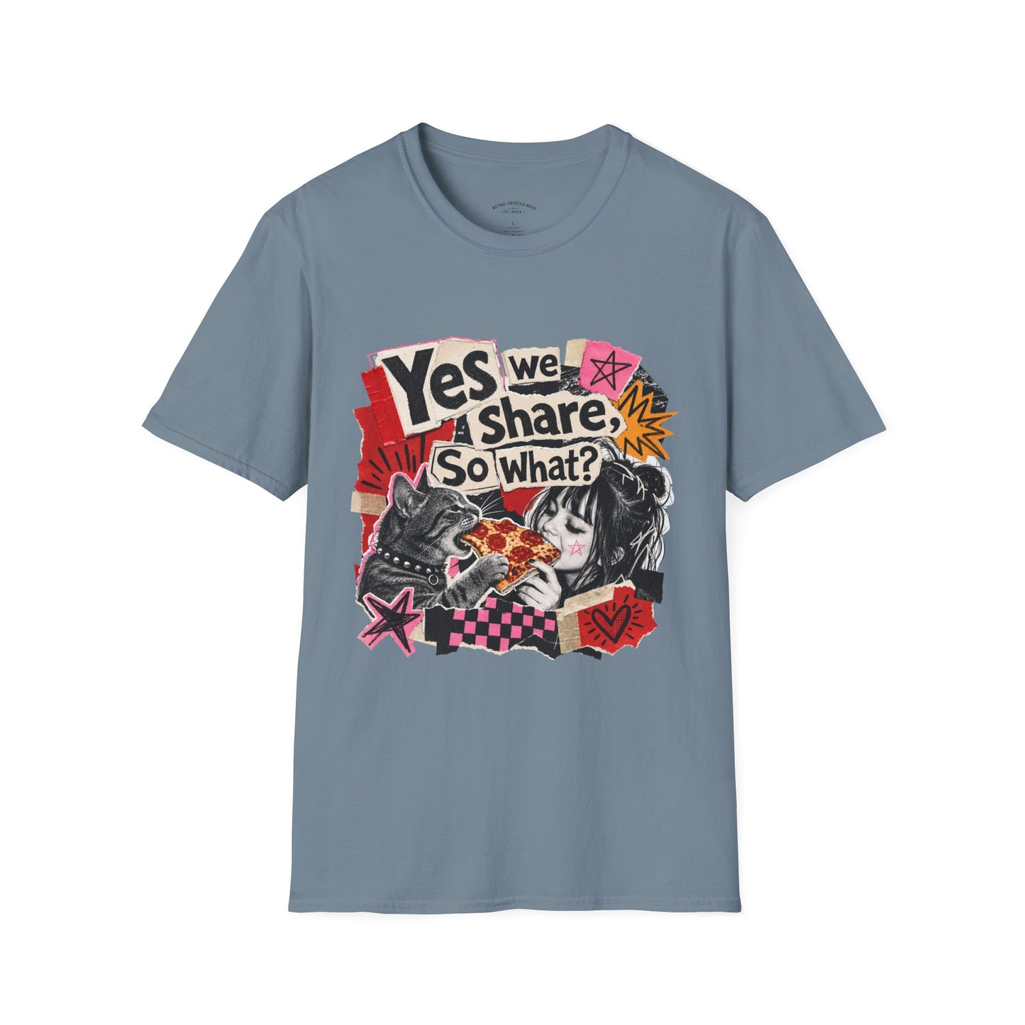 T-Shirt — "Yes We Share, So What?" Retro Collage Graphic Tee